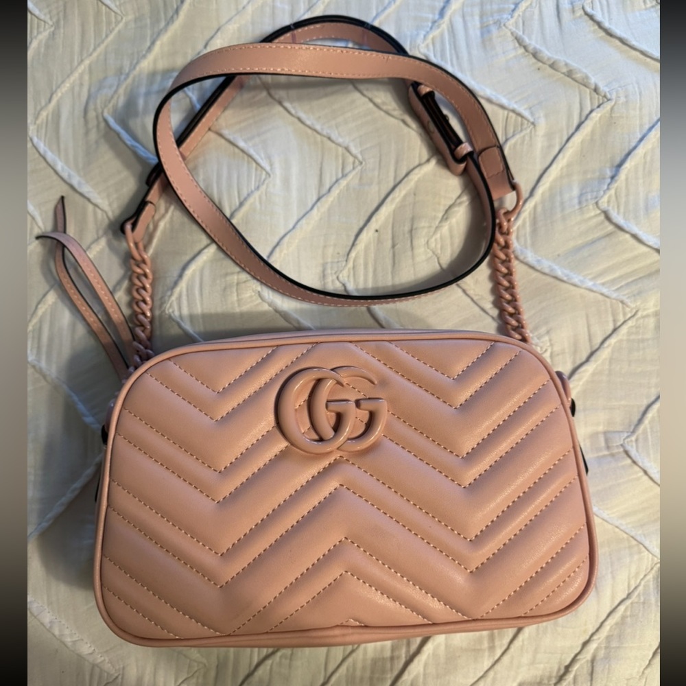 Pink camera bag, pink logo, new, designer inspired.